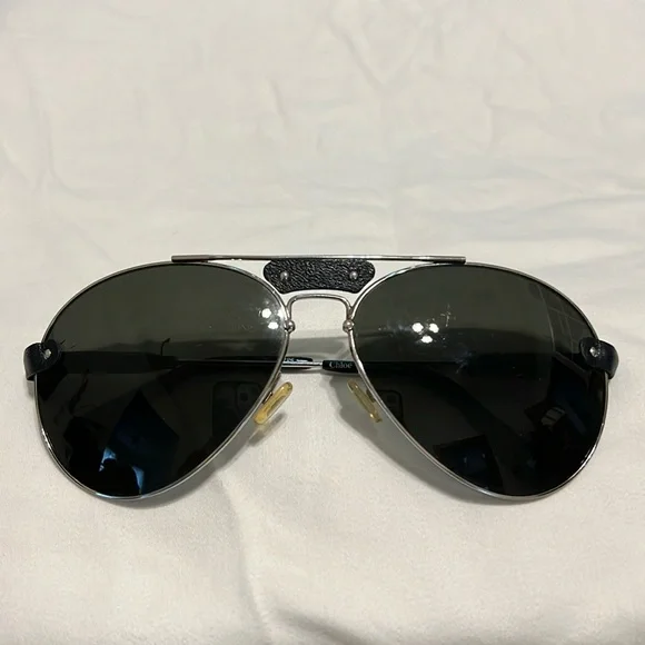 Chloe aviator sunglasses/leather accent and case Chloe Tamaris Aviator Sunglasses CL 2104 Blue Silver 1674227  main image 4